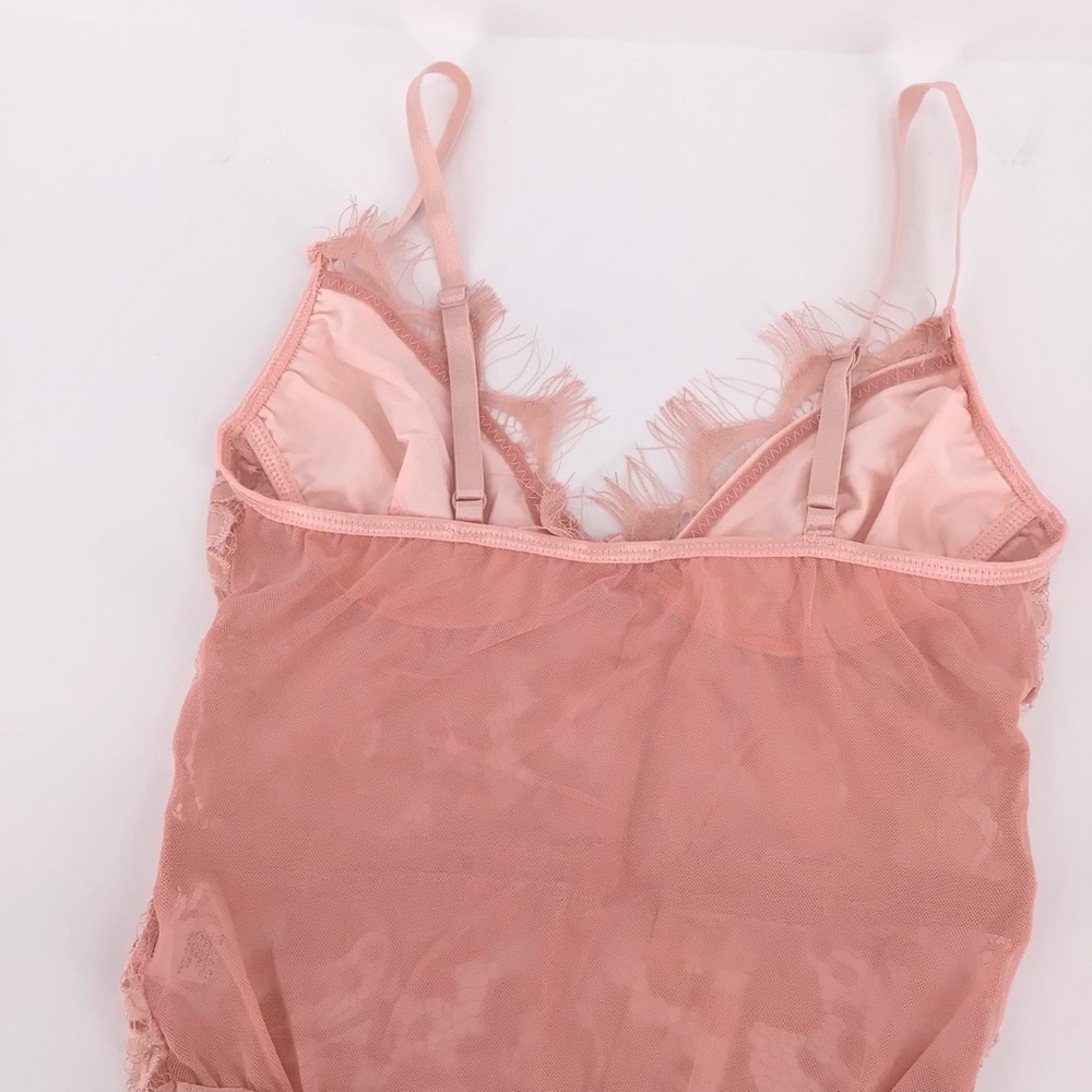 Pink Lace Adjustable Straps Thong Bodysuit Size Small - Picture 9 of 11